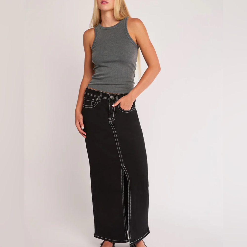 NWOT PTCL Clara Black Denim Heavy Stitch Cotton Maxi Skirt size 27